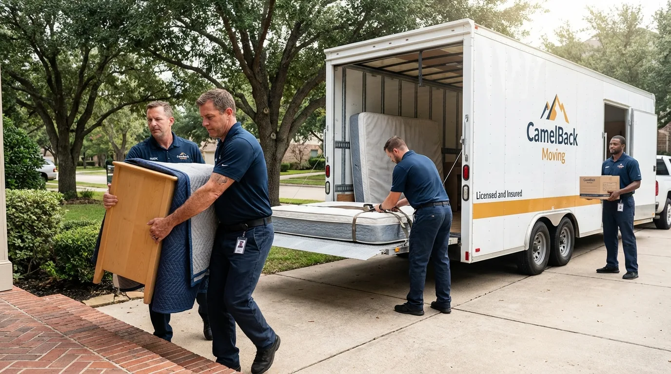Crew loading residential truck for cross-state move from Latham, NY